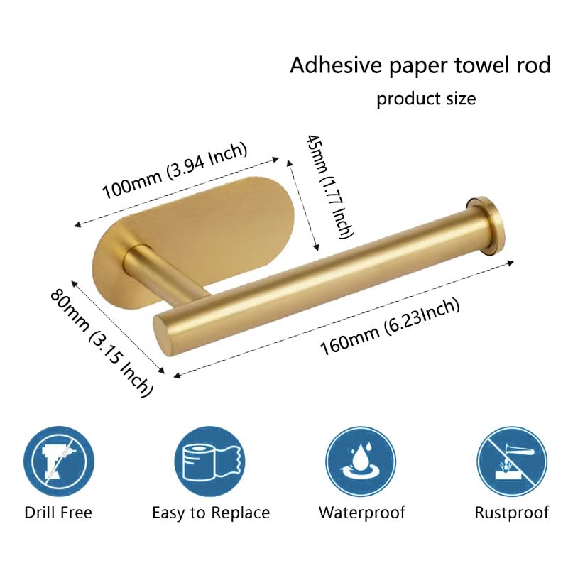 2-Pack Gold Toilet Paper Holder - Adhesive, No-Drill, Rustproof