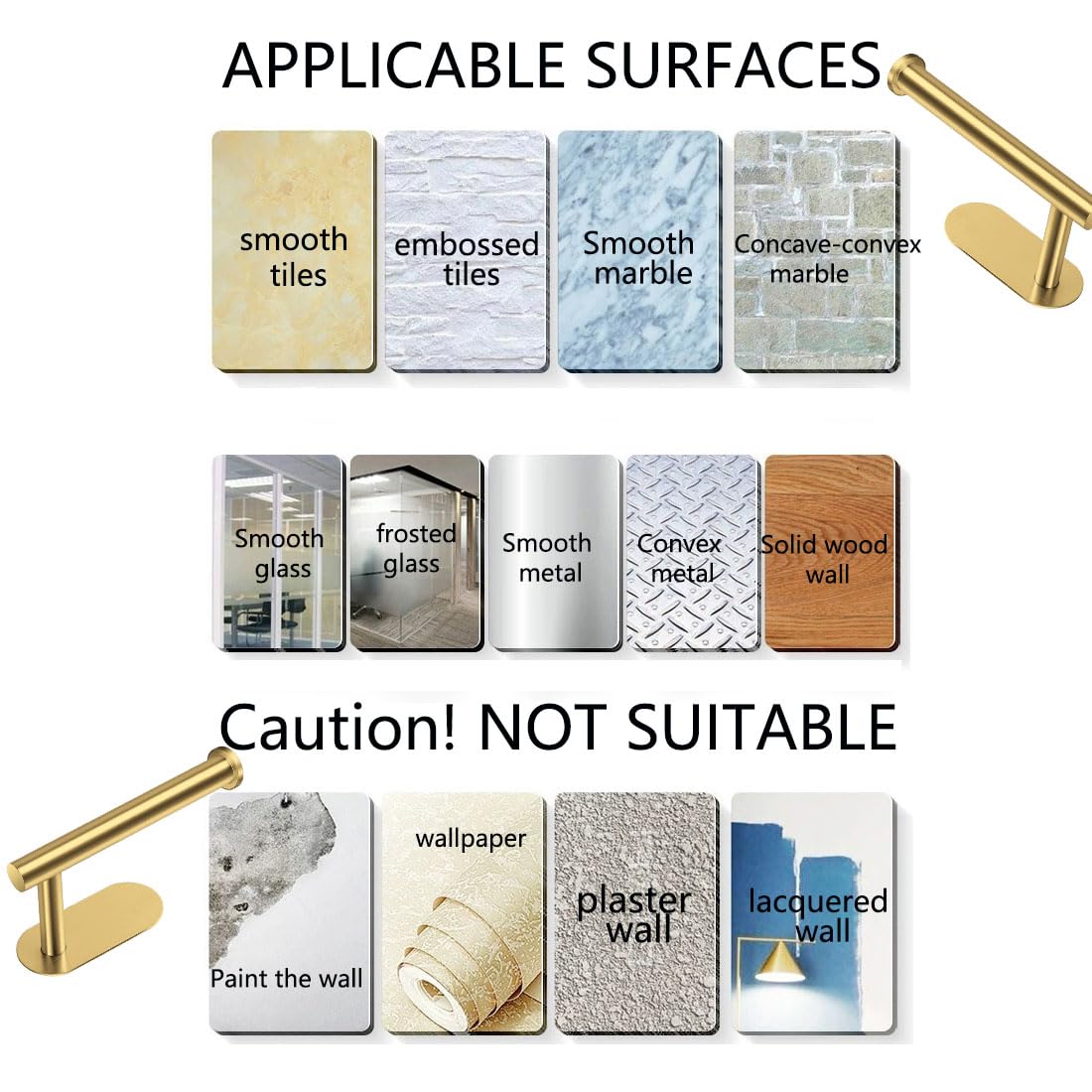 2-Pack Gold Toilet Paper Holder - Adhesive, No-Drill, Rustproof