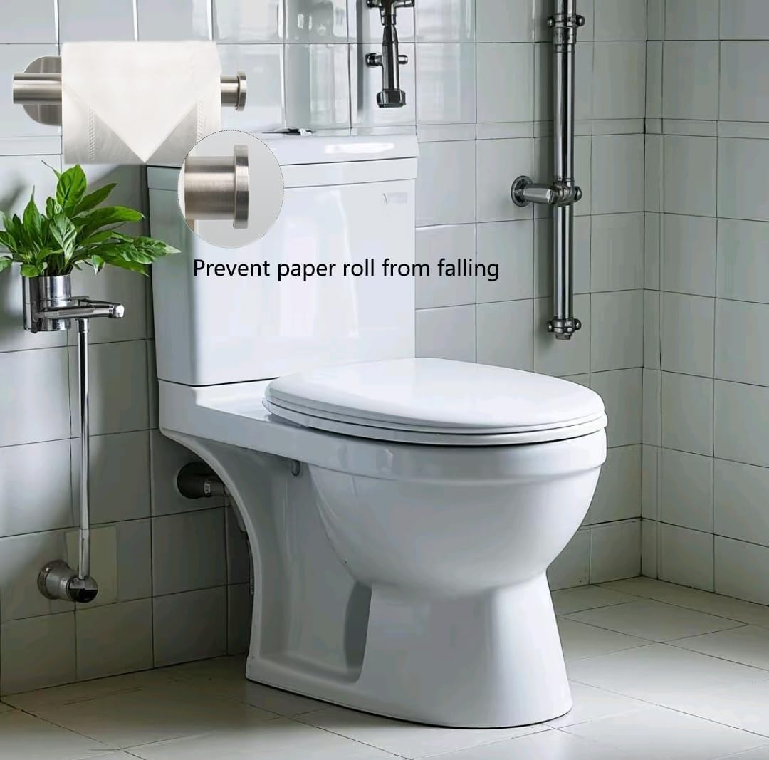 2-Pack Brushed Nickel Toilet Paper Holder - Adhesive, No-Drill, Rustproof