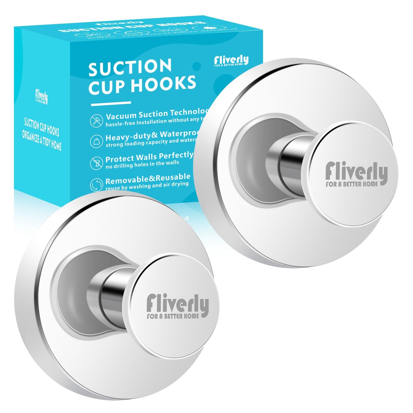 4-Pack Chrome Suction Cup Hooks with Logo - No-Drill, Multi-Use