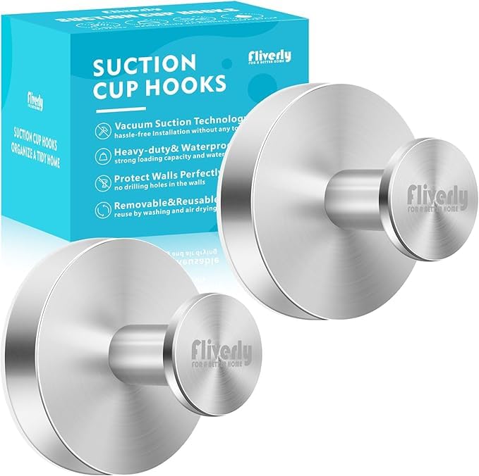 2-Pack Silver Pro Suction Cup Hooks with Logo - No-Drill, Multi-Use