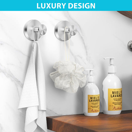 4-Pack Silver Suction Cup Hooks - 15lbs, No-Drill, Multi-Surface Use