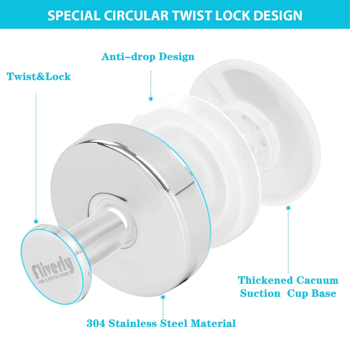2-Pack Chrome Suction Cup Hooks with Logo - No-Drill, Multi-Use