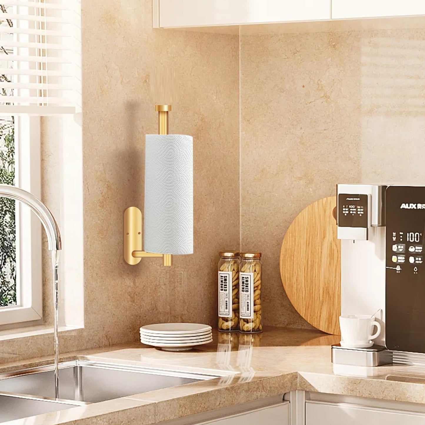 Gold Self-Adhesive Paper Towel Holder - Under Cabinet/Wall Mount