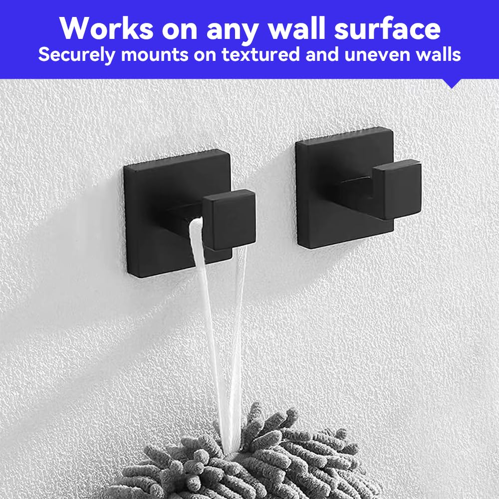 Heavy Duty Stainless Steel Wall Hooks (2-Pack, Matte Black) - Towel/Coat Holders