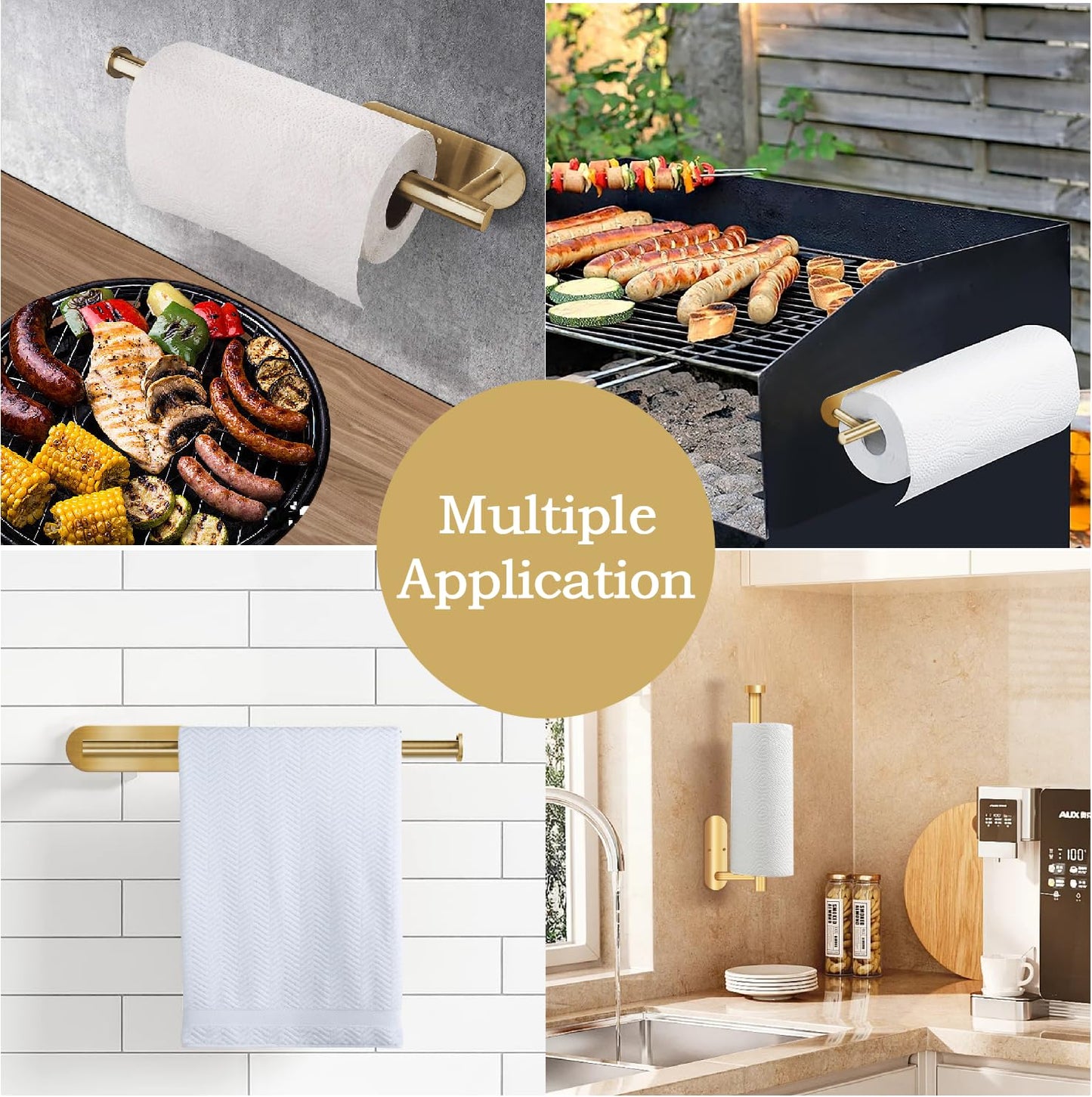 Gold Self-Adhesive Paper Towel Holder - Under Cabinet/Wall Mount
