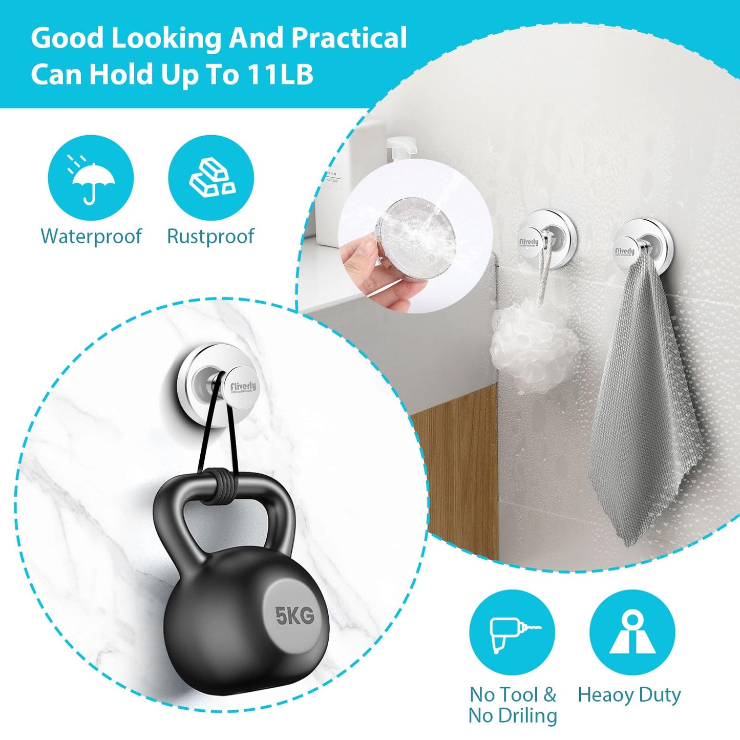2-Pack Chrome Suction Cup Hooks with Logo - No-Drill, Multi-Use