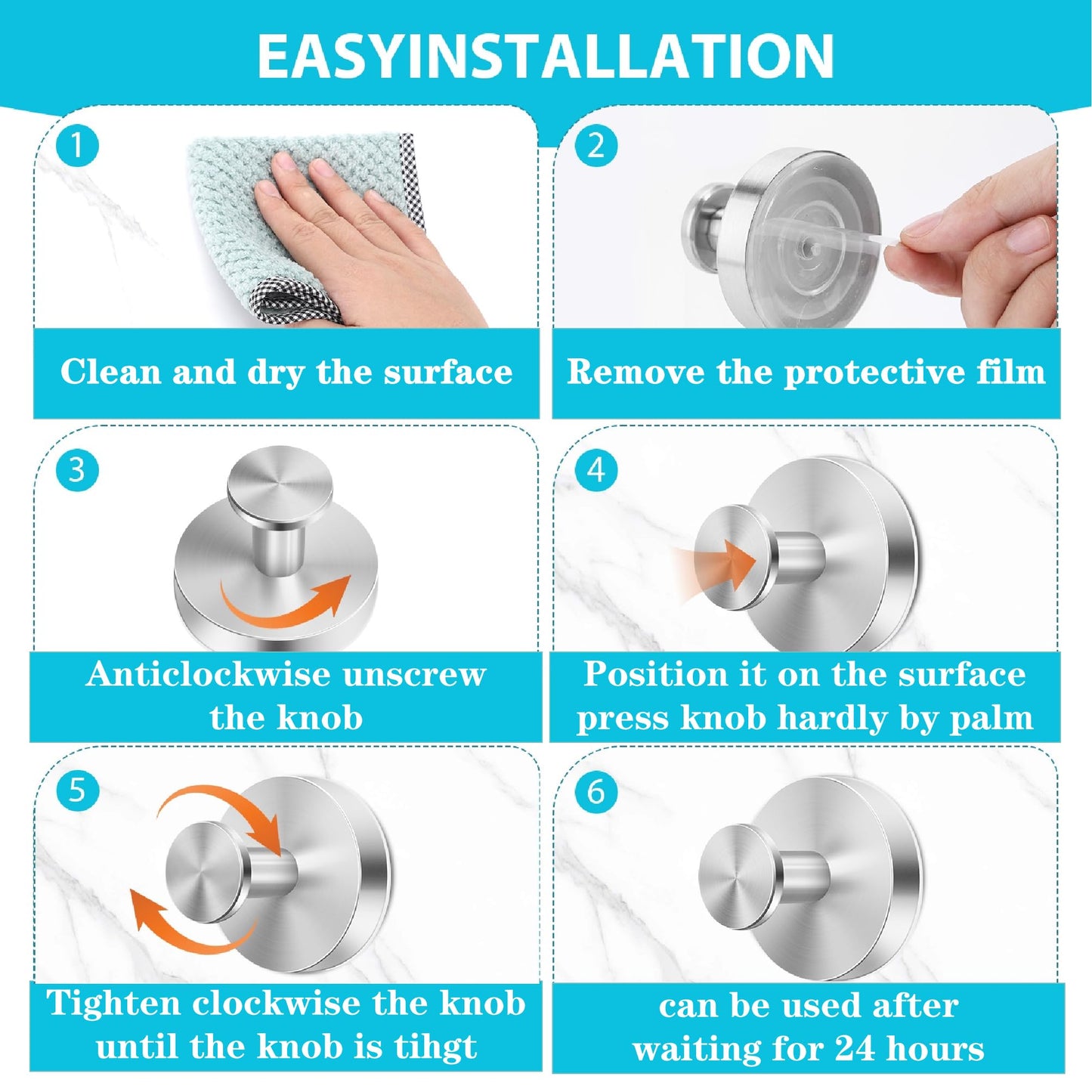 2-Pack Silver Suction Cup Hooks - 15lbs, No-Drill, Multi-Surface Use