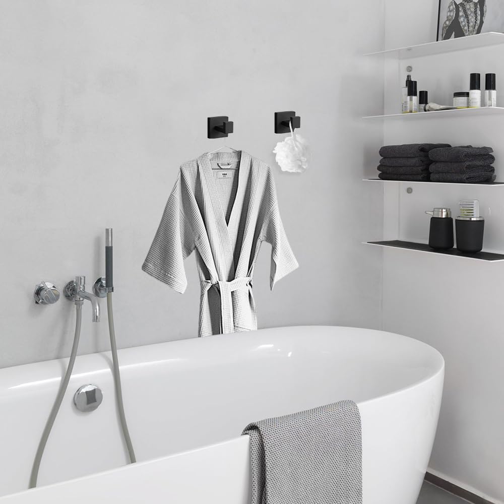Heavy Duty Stainless Steel Wall Hooks (2-Pack, Matte Black) - Towel/Coat Holders