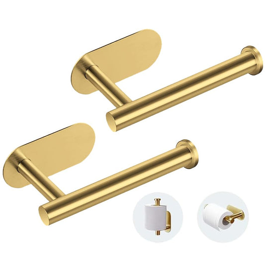2-Pack Gold Toilet Paper Holder - Adhesive, No-Drill, Rustproof