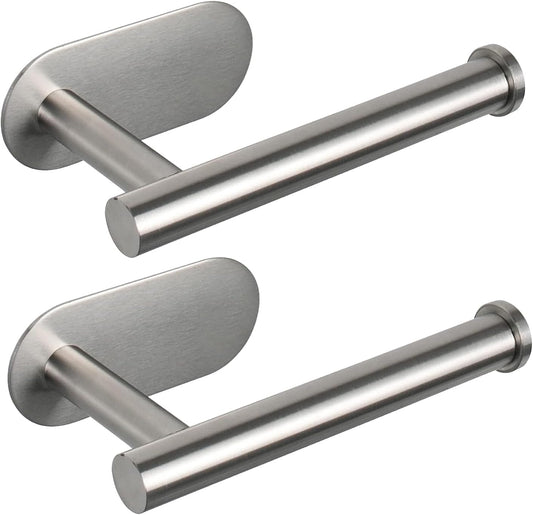 2-Pack Brushed Nickel Toilet Paper Holder - Adhesive, No-Drill, Rustproof