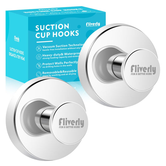 2-Pack Chrome Suction Cup Hooks with Logo - No-Drill, Multi-Use