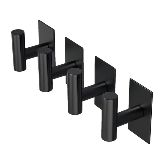 Black Stainless Steel Self-Adhesive Hooks (4-Pack) - Heavy Duty, Waterproof, No-Drill