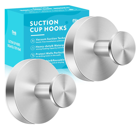 4-Pack Silver Suction Cup Hooks - 15lbs, No-Drill, Multi-Surface Use